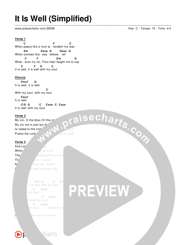 It Is Well (Simplified) Chord Chart (Austin Stone Worship)