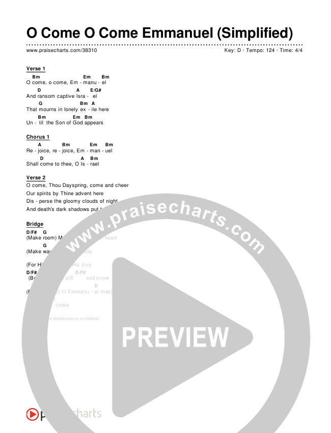 O Come O Come Emmanuel (Simplified) Chord Chart (Christy Nockels)