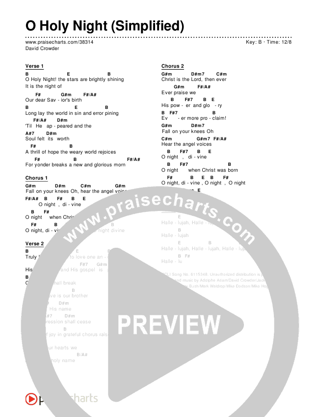 O Holy Night (Simplified) Chord Chart (David Crowder)