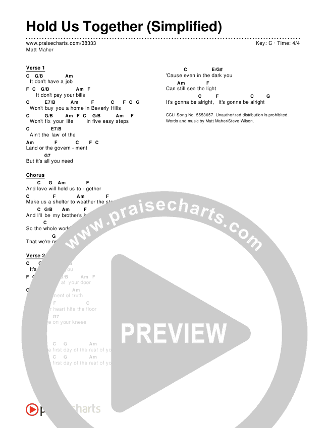 Hold Us Together (Simplified) Chord Chart ()