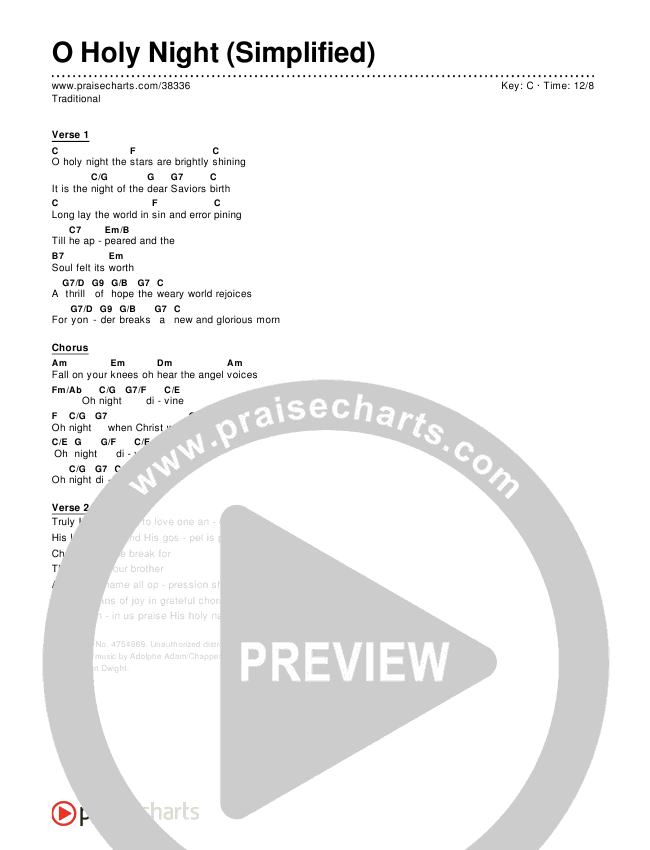 O Holy Night (Simplified) Chords PDF (Traditional Carol) - PraiseCharts
