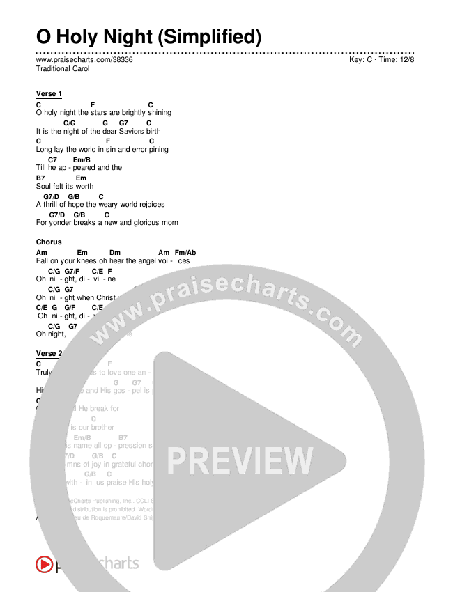O Holy Night (Simplified) Chord Chart (Traditional Carol)