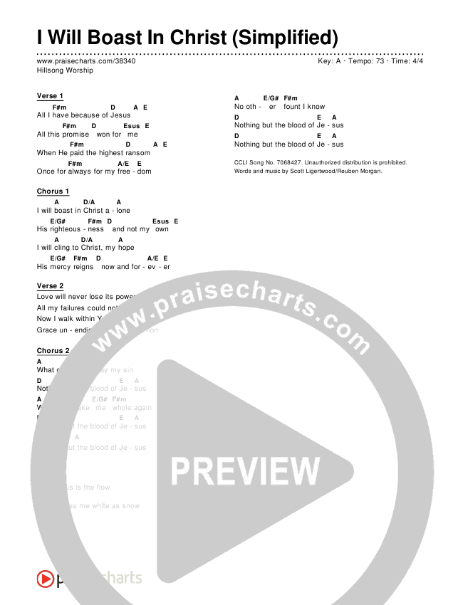 I Will Boast In Christ (Simplified) Chord Chart ()