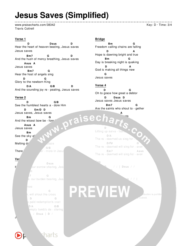 Jesus Saves (Simplified) Chord Chart (Travis Cottrell)