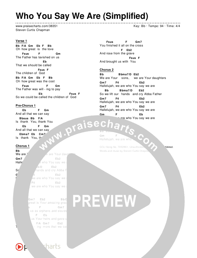 Who You Say We Are (Simplified) Chord Chart ()