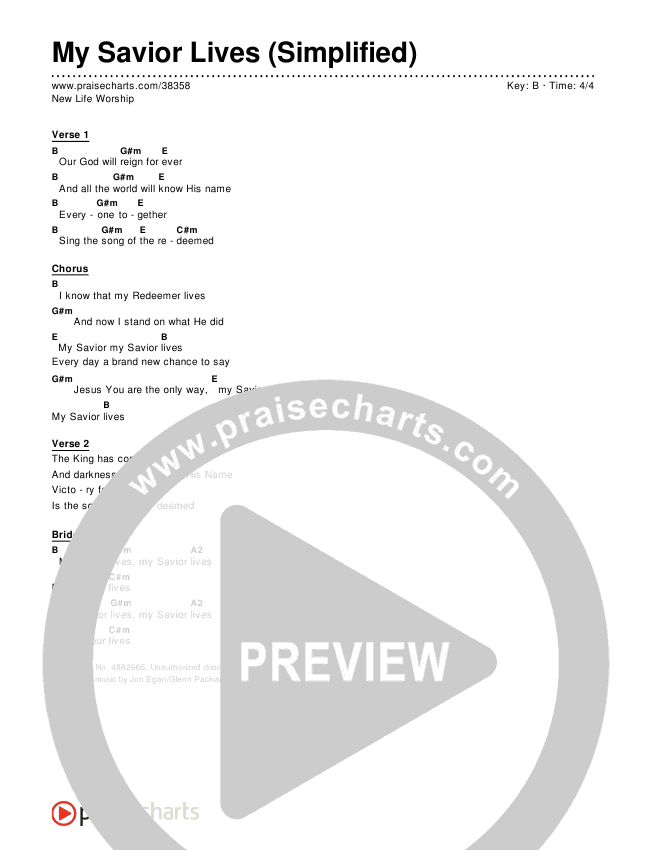 My Savior Lives (Simplified) Chord Chart ()