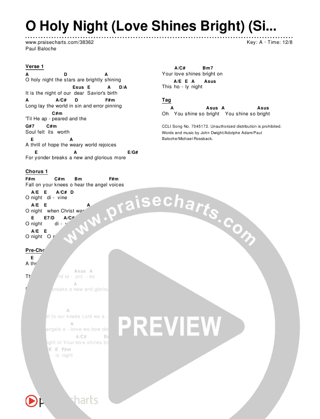 O Holy Night (Love Shines Bright) (Simplified) Chord Chart ()