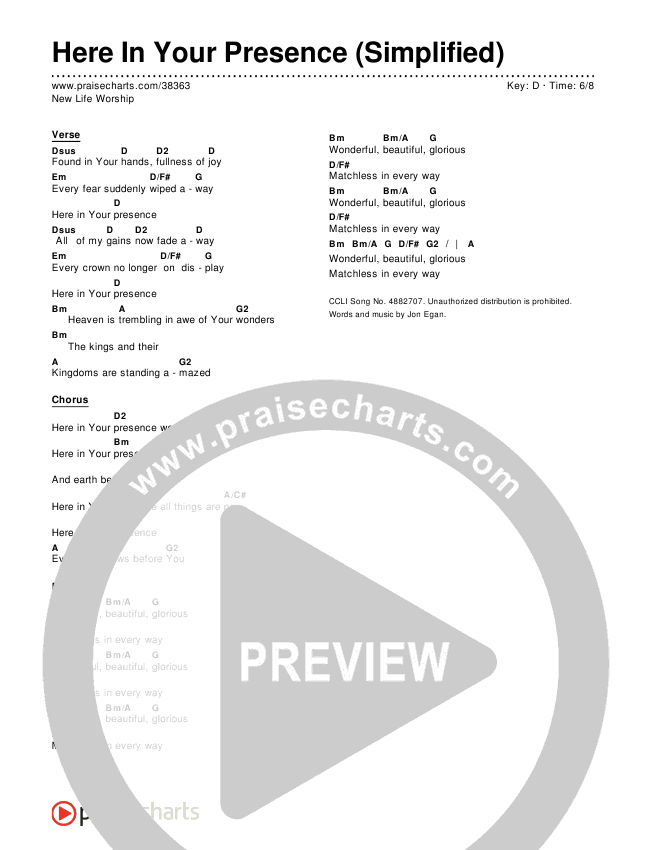 Here In Your Presence (Simplified) Chord Chart ()