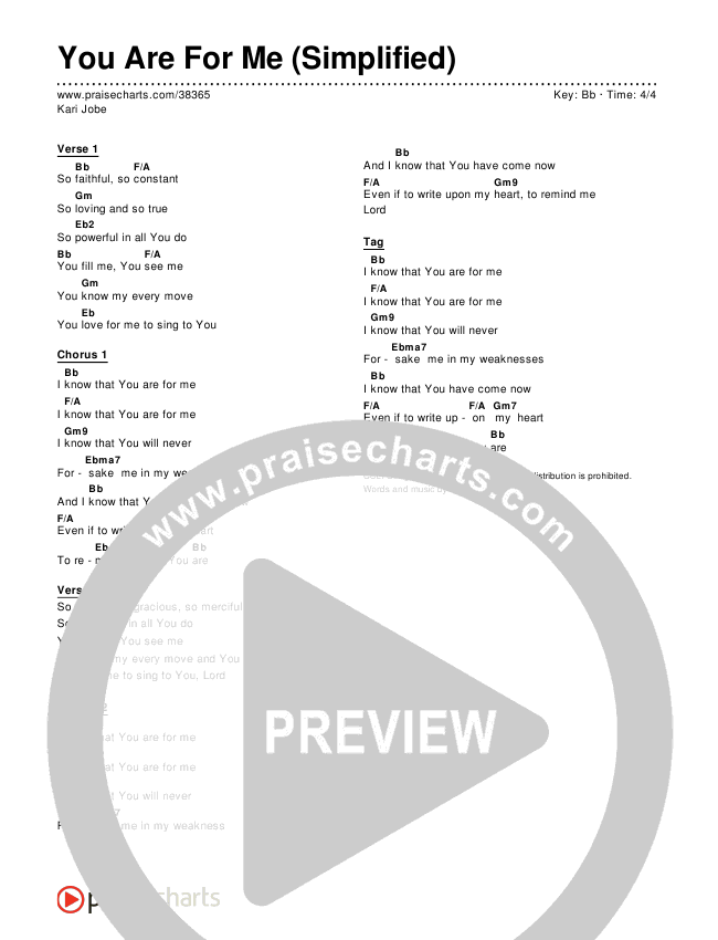 You Are For Me (Simplified) Chord Chart ()