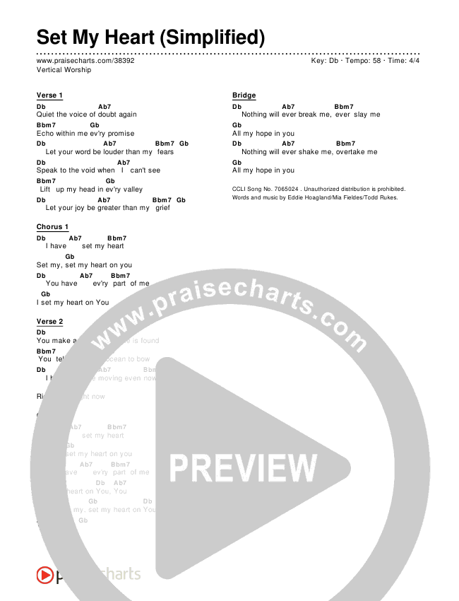 Set My Heart (Simplified) Chord Chart ()