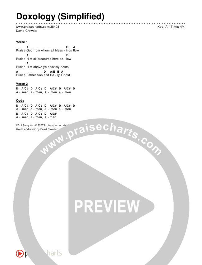 Doxology (Simplified) Chord Chart (David Crowder)
