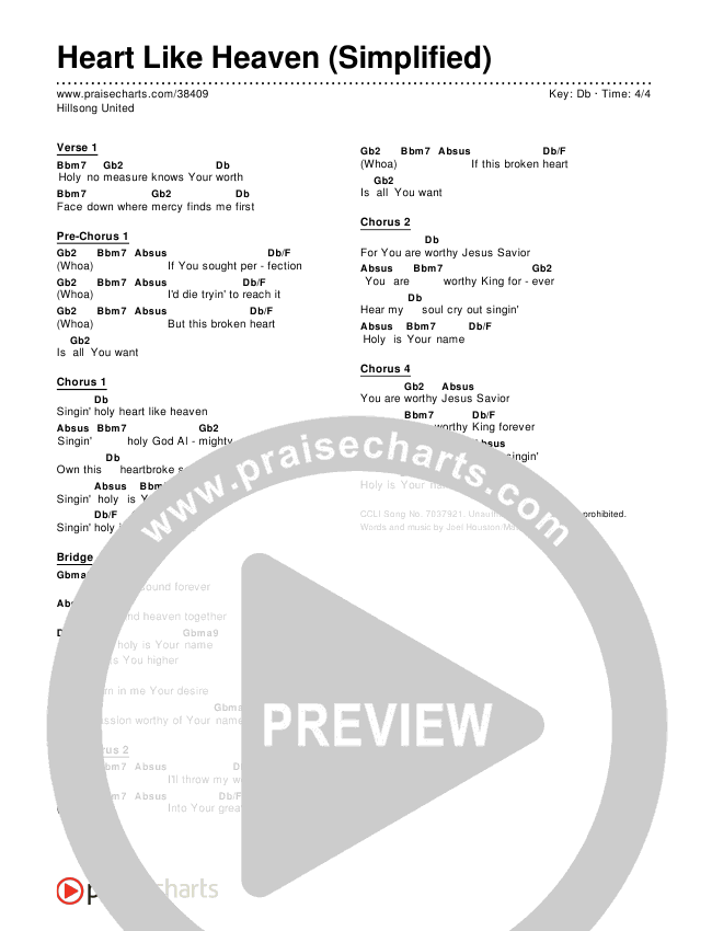 Heart Like Heaven (Simplified) Chord Chart ()