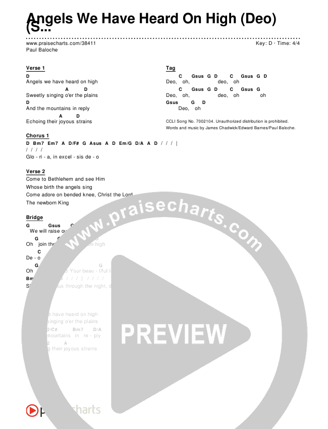 Angels We Have Heard On High (Deo) (Simplified) Chord Chart ()