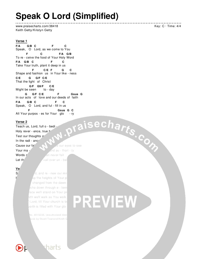 Speak O Lord (Simplified) Chord Chart ()