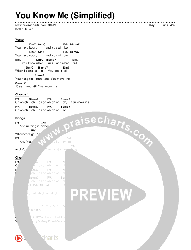 You Know Me (Simplified) Chord Chart ()