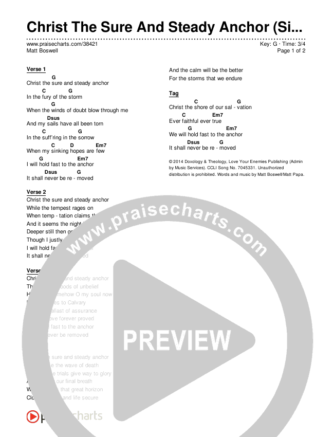 Christ The Sure And Steady Anchor (Simplified) Chord Chart (Matt Boswell)