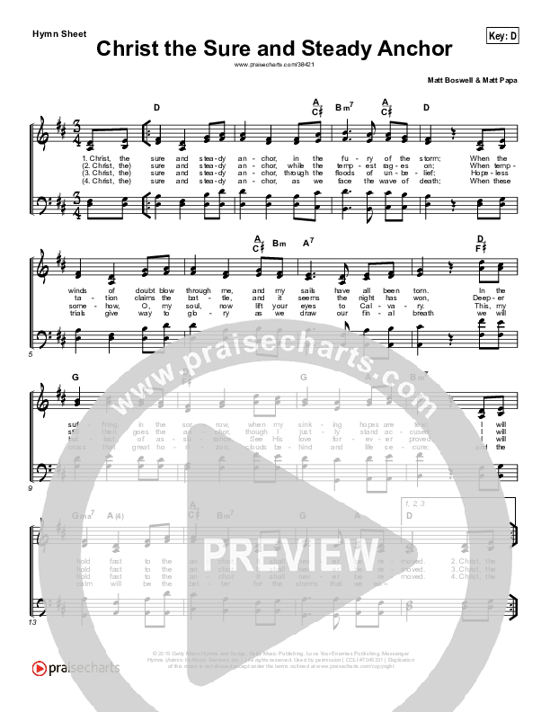 Christ The Sure And Steady Anchor (Simplified) Hymn Sheet (Matt Boswell)