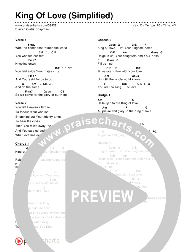 King Of Love (Simplified) Chord Chart ()