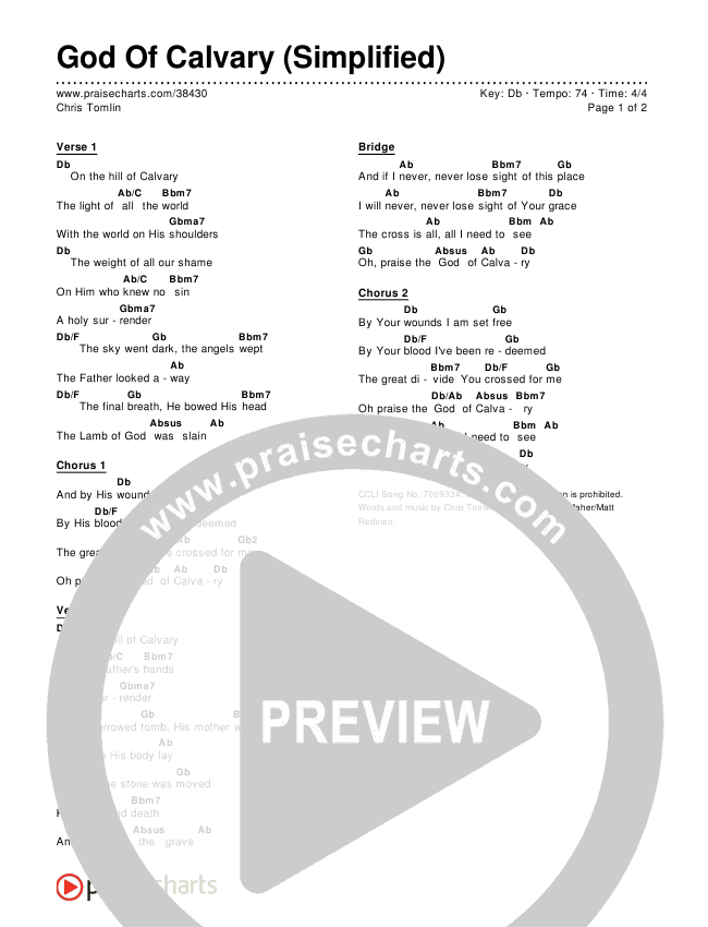 God Of Calvary (Simplified) Chord Chart ()