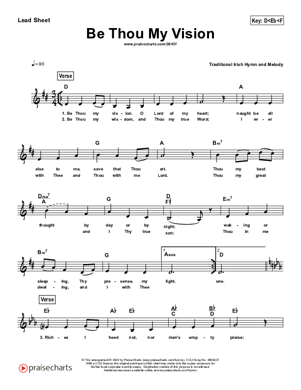 Be Thou My Vision (Simplified) Lead Sheet (PraiseCharts Band)