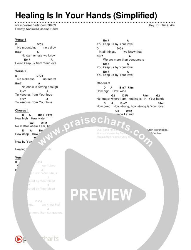 Healing Is In Your Hands (Simplified) Chord Chart ()