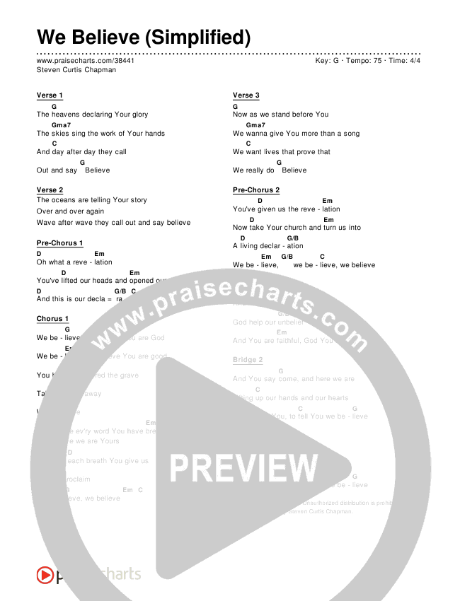 We Believe (Simplified) Chord Chart (Steven Curtis Chapman)