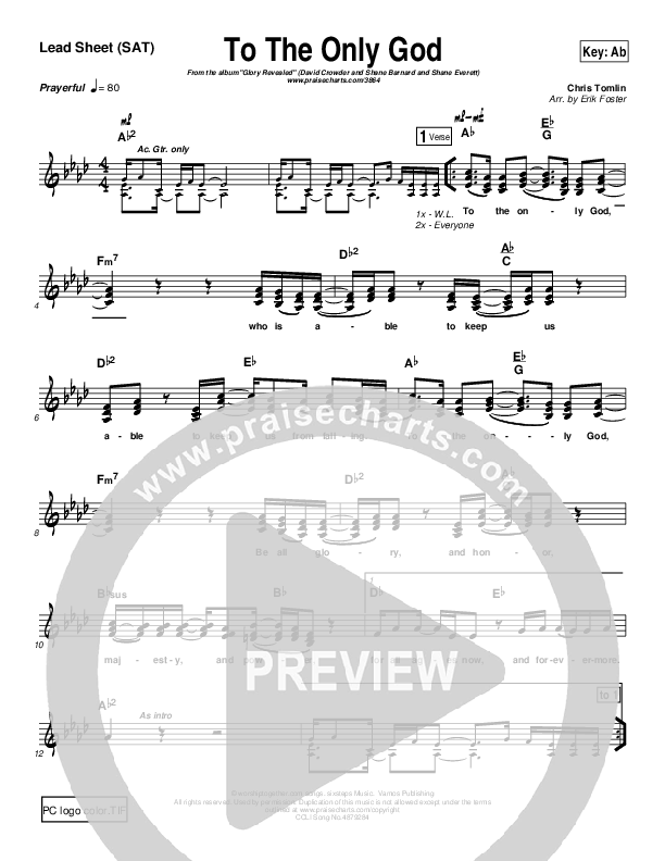 To The Only God Lead Sheet (David Crowder)