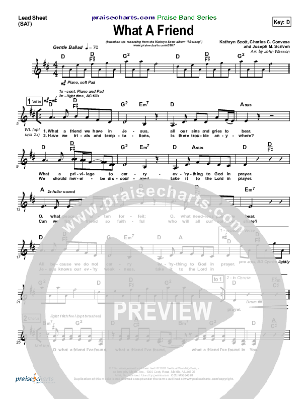 What A Friend Lead Sheet (SAT) (Kathryn Scott)