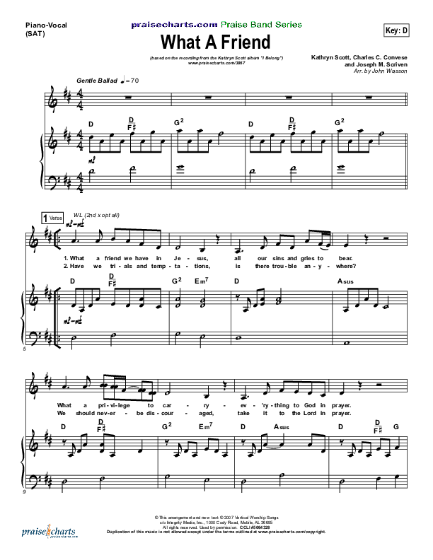 What A Friend Piano/Vocal (SAT) (Kathryn Scott)