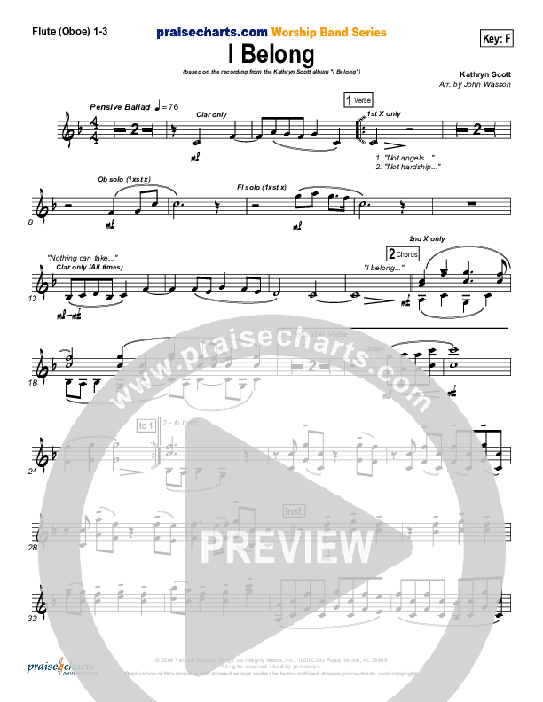 I Belong Flute/Oboe 1/2/3 (Kathryn Scott)