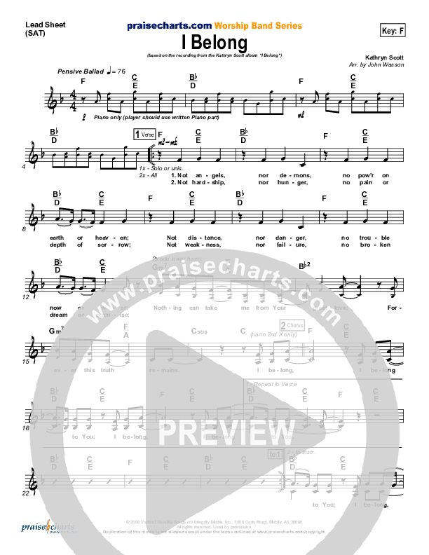 I Belong Lead Sheet (SAT) (Kathryn Scott)