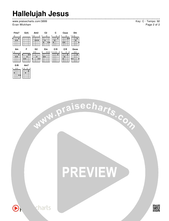Hallelujah Jesus Chords & Lyrics (Evan Wickham)