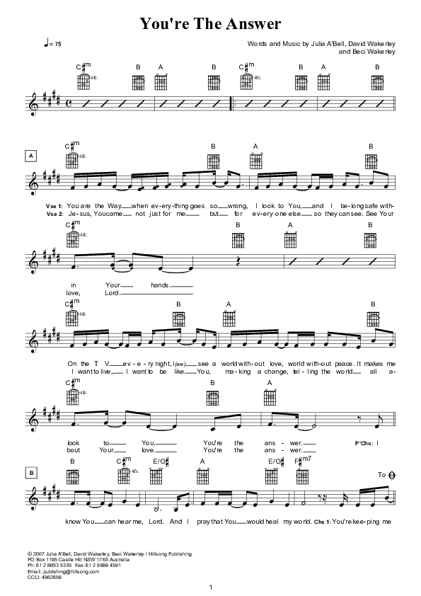 You're The Answer Lead Sheet (Hillsong Kids)