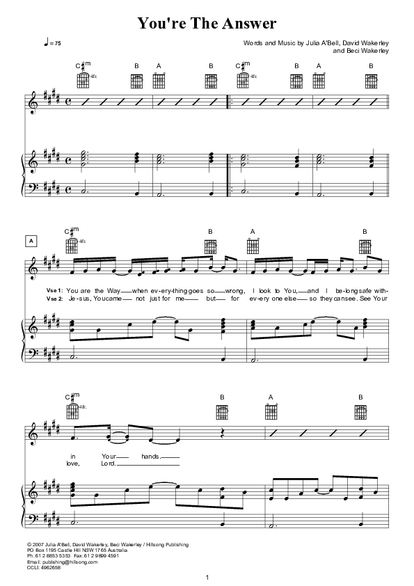 You're The Answer Piano/Vocal (Hillsong Kids)