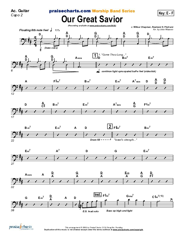 Our Great Savior Acoustic Guitar (PraiseCharts Band / Arr. John Wasson)