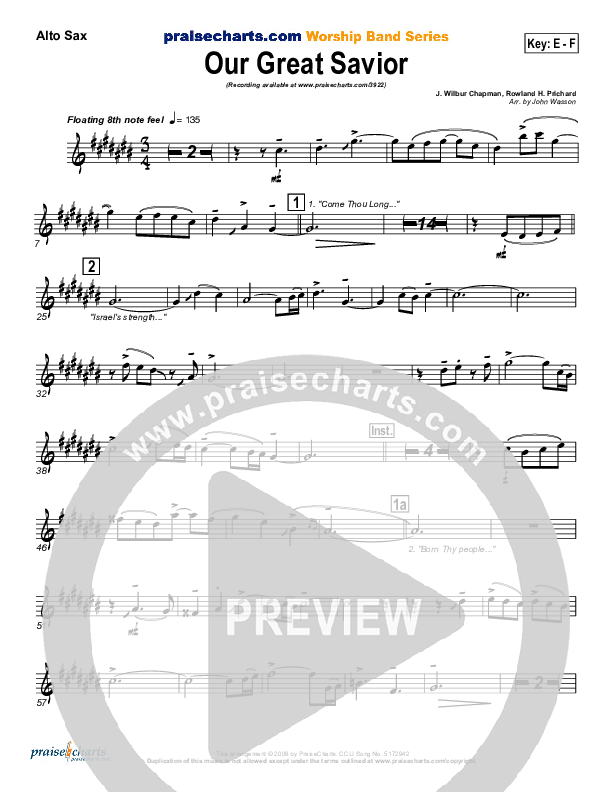 Our Great Savior Alto Sax (PraiseCharts Band / Arr. John Wasson)