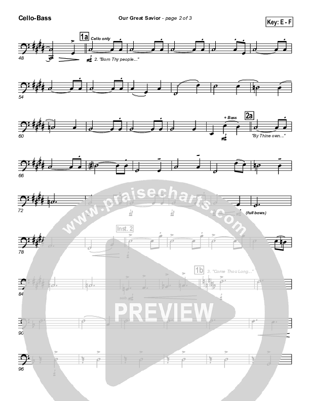 Our Great Savior Cello/Bass (PraiseCharts Band / Arr. John Wasson)