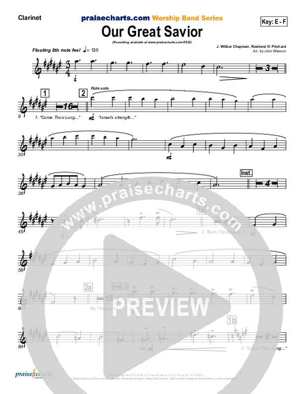Our Great Savior Clarinet (PraiseCharts Band / Arr. John Wasson)