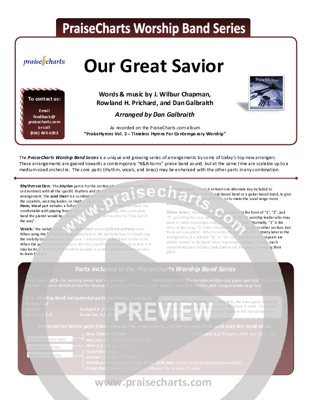 Our Great Savior Orchestration (PraiseCharts Band / Arr. John Wasson)