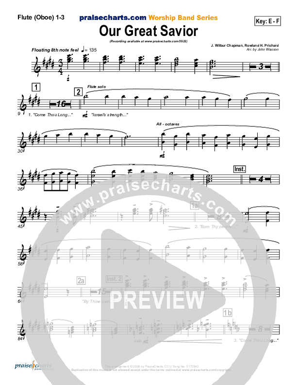 Our Great Savior Flute/Oboe 1/2/3 (PraiseCharts Band / Arr. John Wasson)