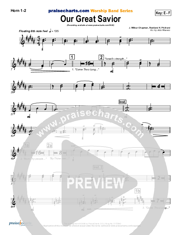 Our Great Savior French Horn 1/2 (PraiseCharts Band / Arr. John Wasson)