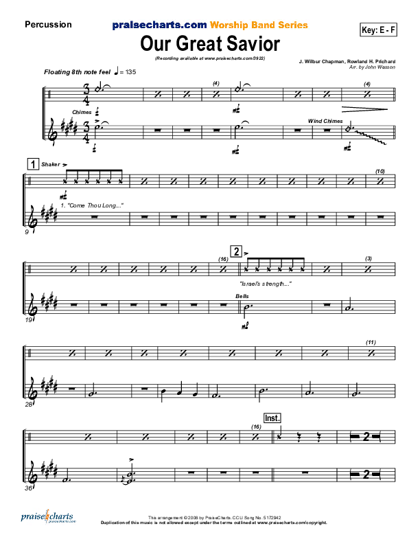 Our Great Savior Percussion (PraiseCharts Band / Arr. John Wasson)