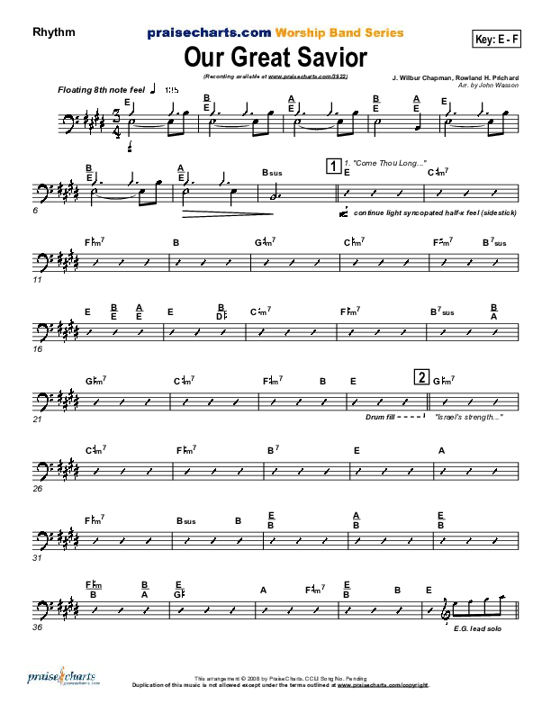 Our Great Savior Rhythm Chart (PraiseCharts Band / Arr. John Wasson)