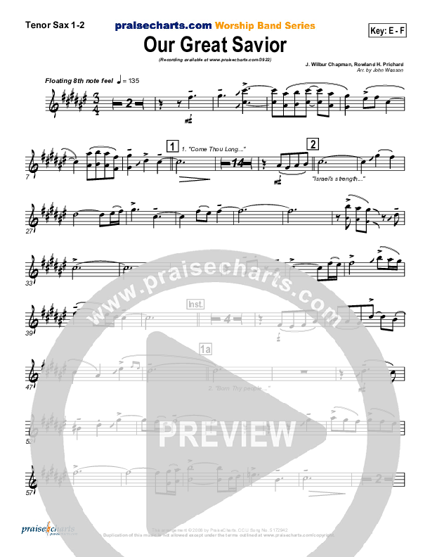 Our Great Savior Tenor Sax 1/2 (PraiseCharts Band / Arr. John Wasson)