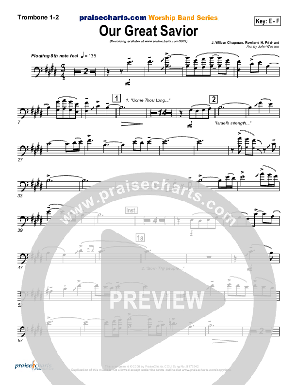 Our Great Savior Trombone 1/2 (PraiseCharts Band / Arr. John Wasson)