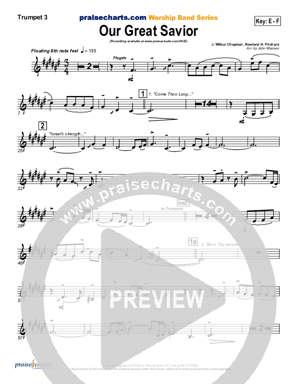 Our Great Savior Trumpet 3 (PraiseCharts Band / Arr. John Wasson)