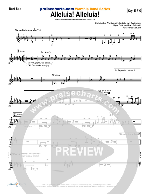 Alleluia Alleluia Bari Sax (PraiseCharts Band / Arr. Daniel Galbraith)