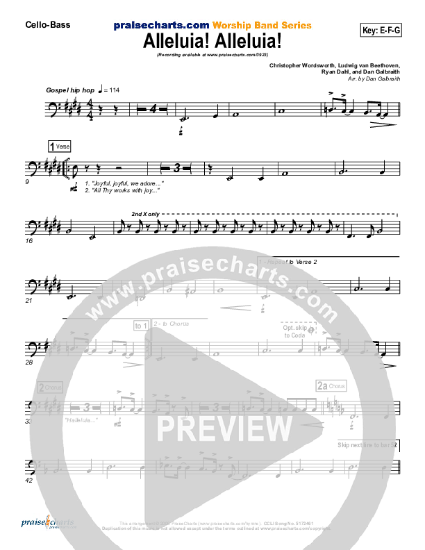 Alleluia Alleluia Cello/Bass (PraiseCharts Band / Arr. Daniel Galbraith)