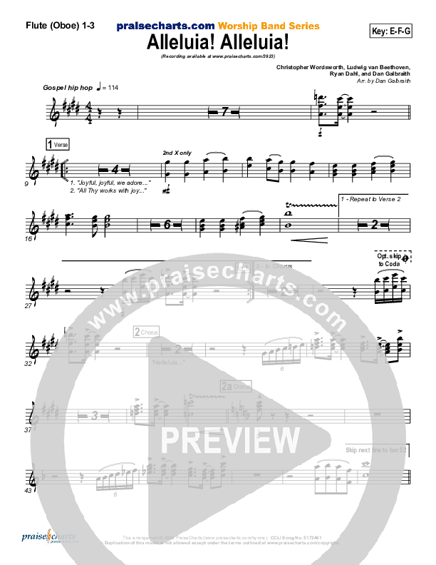 Alleluia Alleluia Flute/Oboe 1/2/3 (PraiseCharts Band / Arr. Daniel Galbraith)
