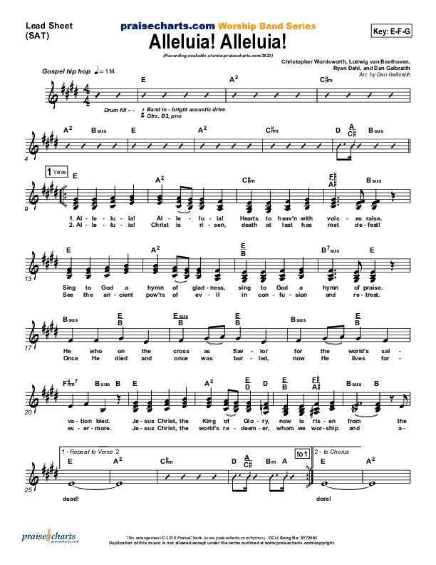 Alleluia Alleluia Lead Sheet (PraiseCharts Band / Arr. Daniel Galbraith)